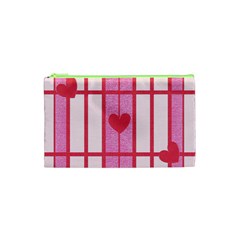 Fabric Magenta Texture Textile Love Hearth Cosmetic Bag (xs) by Nexatart