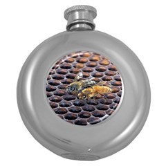 Worker Bees On Honeycomb Round Hip Flask (5 Oz) by Nexatart