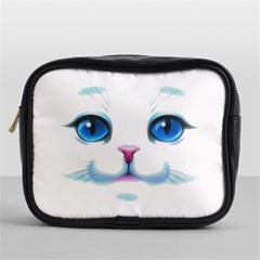 Cute White Cat Blue Eyes Face Mini Toiletries Bags by Amaryn4rt