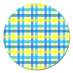 Gingham Plaid Yellow Aqua Blue Magnet 5  (round) by Simbadda