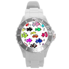 Fishes Marine Life Swimming Water Round Plastic Sport Watch (l) by Simbadda