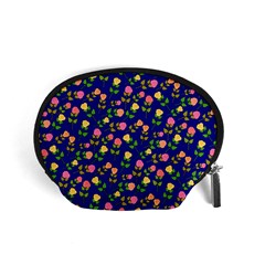 Flowers Roses Floral Flowery Blue Background Accessory Pouches (small)  by Simbadda