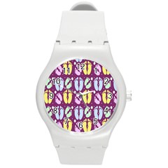 Baby Feet Patterned Backing Paper Pattern Round Plastic Sport Watch (m) by Simbadda