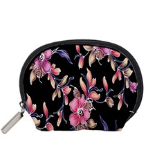 Neon Flowers Black Background Accessory Pouches (small)  by Simbadda