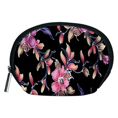 Neon Flowers Black Background Accessory Pouches (medium)  by Simbadda