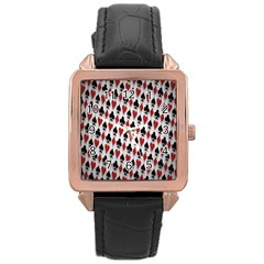 Suit Spades Hearts Clubs Diamonds Background Texture Rose Gold Leather Watch  by Simbadda