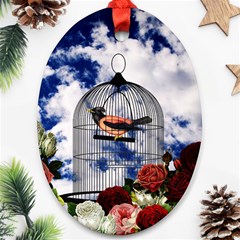 Vintage Bird In The Cage  Oval Ornament (two Sides) by Valentinaart