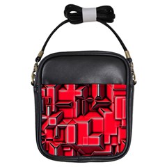 Background With Red Texture Blocks Girls Sling Bags by Amaryn4rt