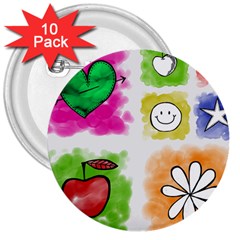 A Set Of Watercolour Icons 3  Buttons (10 Pack)  by Amaryn4rt