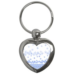 Blue And White Floral Background Key Chains (heart)  by Amaryn4rt