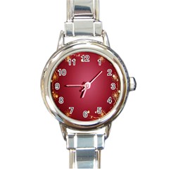 Red Background With A Pattern Round Italian Charm Watch by Amaryn4rt