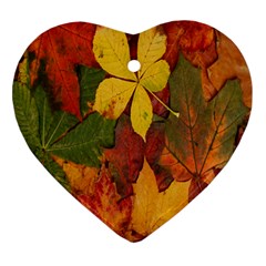 Colorful Autumn Leaves Leaf Background Ornament (heart) by Amaryn4rt