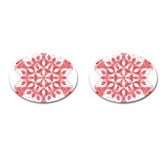 Red Pattern Filigree Snowflake On White Cufflinks (oval) by Amaryn4rt