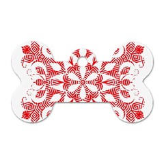 Red Pattern Filigree Snowflake On White Dog Tag Bone (one Side) by Amaryn4rt