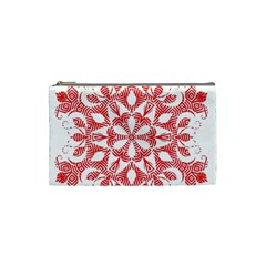 Red Pattern Filigree Snowflake On White Cosmetic Bag (small)  by Amaryn4rt