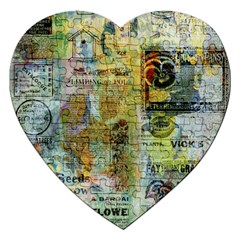 Old Newspaper And Gold Acryl Painting Collage Jigsaw Puzzle (heart) by EDDArt