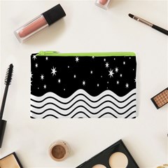 Black And White Waves And Stars Abstract Backdrop Clipart Cosmetic Bag (xs) by Simbadda