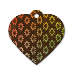 Grunge Brown Flower Background Pattern Dog Tag Heart (one Side) by Simbadda