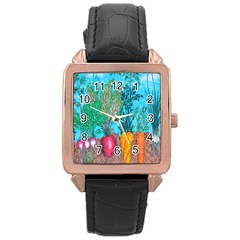 Mural Displaying Array Of Garden Vegetables Rose Gold Leather Watch  by Simbadda