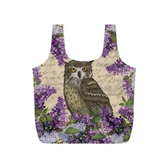 Vintage Owl And Lilac Full Print Recycle Bags (s)  by Valentinaart