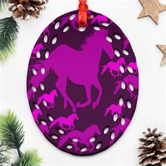 Pink Horses Horse Animals Pattern Colorful Colors Ornament (oval Filigree) by Simbadda