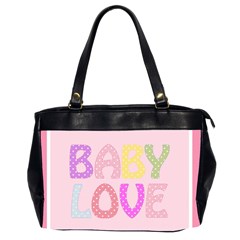 Pink Baby Love Text In Colorful Polka Dots Office Handbags (2 Sides)  by Simbadda