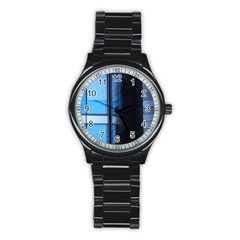 Modern Office Window Architecture Detail Stainless Steel Round Watch by Simbadda