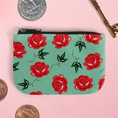 Floral Roses Wallpaper Red Pattern Background Seamless Illustration Mini Coin Purses by Simbadda