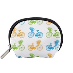 Vintage Bikes With Basket Of Flowers Colorful Wallpaper Background Illustration Accessory Pouches (small)  by Simbadda