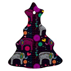 Colorful Elephants Love Background Ornament (christmas Tree)  by Simbadda