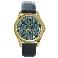 Gradient Flowers Abstract Background Round Gold Metal Watch by Simbadda