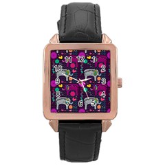 Love Colorful Elephants Background Rose Gold Leather Watch  by Nexatart