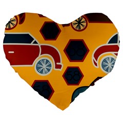 Husbands Cars Autos Pattern On A Yellow Background Large 19  Premium Flano Heart Shape Cushions by Nexatart