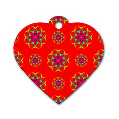 Rainbow Colors Geometric Circles Seamless Pattern On Red Background Dog Tag Heart (one Side) by Nexatart