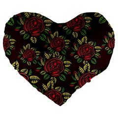 A Red Rose Tiling Pattern Large 19  Premium Heart Shape Cushions by Nexatart