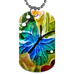 Blue Spotted Butterfly Art In Glass With White Spots Dog Tag (one Side) by Nexatart