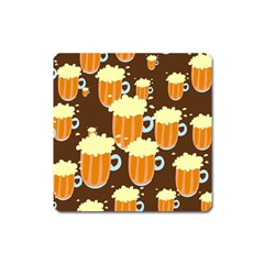 A Fun Cartoon Frothy Beer Tiling Pattern Square Magnet by Nexatart