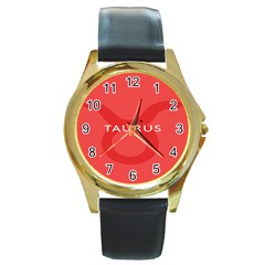 Zodizc Taurus Red Round Gold Metal Watch by Mariart