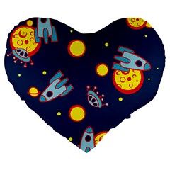 Rocket Ufo Moon Star Space Planet Blue Circle Large 19  Premium Heart Shape Cushions by Mariart