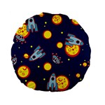 Rocket Ufo Moon Star Space Planet Blue Circle Standard 15  Premium Flano Round Cushions Front