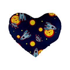 Rocket Ufo Moon Star Space Planet Blue Circle Standard 16  Premium Flano Heart Shape Cushions by Mariart