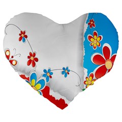 Flower Floral Papper Butterfly Star Sunflower Red Blue Green Leaf Large 19  Premium Heart Shape Cushions by Mariart