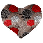 Flower Rose Red Black White Large 19  Premium Heart Shape Cushions Back