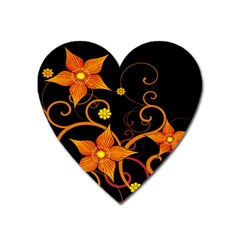 Star Leaf Orange Gold Red Black Flower Floral Heart Magnet by Mariart