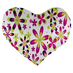 Star Flower Purple Pink Large 19  Premium Heart Shape Cushions by Mariart