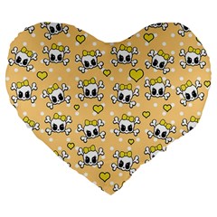 Cute Skull Large 19  Premium Flano Heart Shape Cushions by Valentinaart