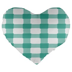 Plaid Blue Green White Line Large 19  Premium Flano Heart Shape Cushions by Mariart