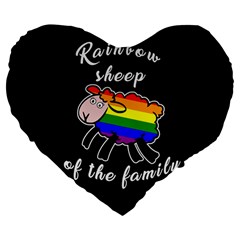 Rainbow Sheep Large 19  Premium Flano Heart Shape Cushions by Valentinaart