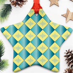 Yellow Blue Diamond Chevron Wave Star Ornament (two Sides) by Mariart