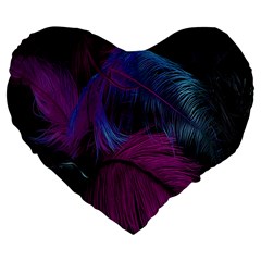 Feathers Quill Pink Black Blue Large 19  Premium Heart Shape Cushions by Mariart